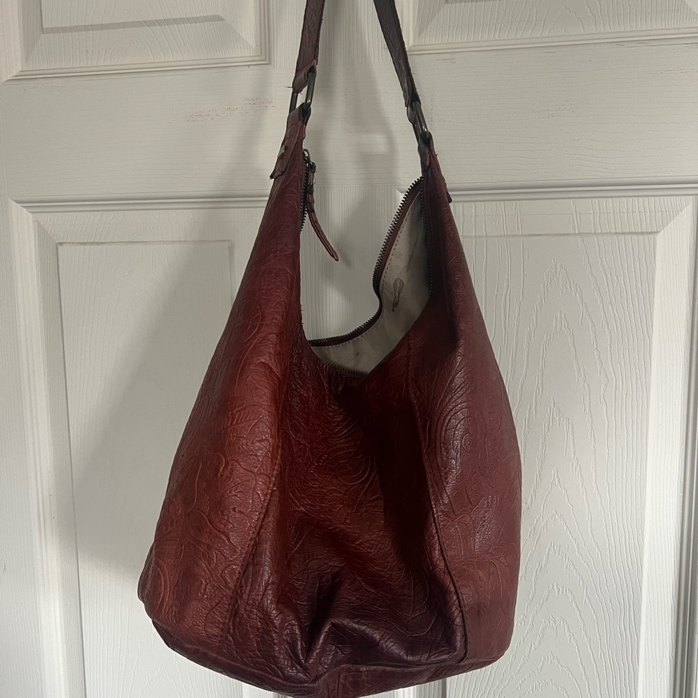 American Leather Co. Embossed Leather Hobo Bag - Burgundy (Gently Worn)